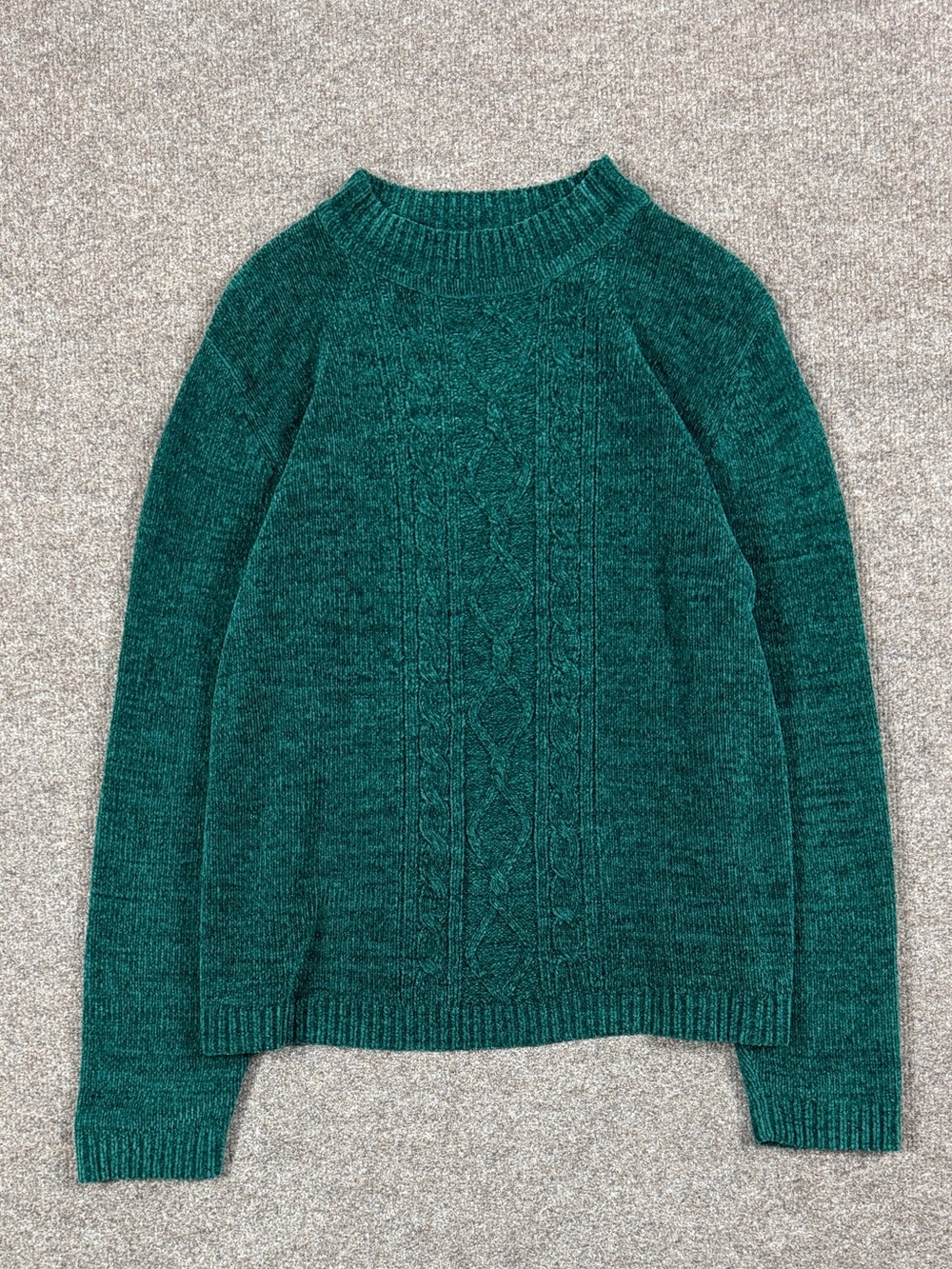 Vintage Green Chenille Cable-knit Pullover‎ Sweater Women’s L Soft Cozy 90s Y2K